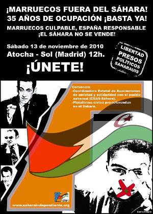 Cartel de la manifestación por el Sahara en Madrid 13/11/2010